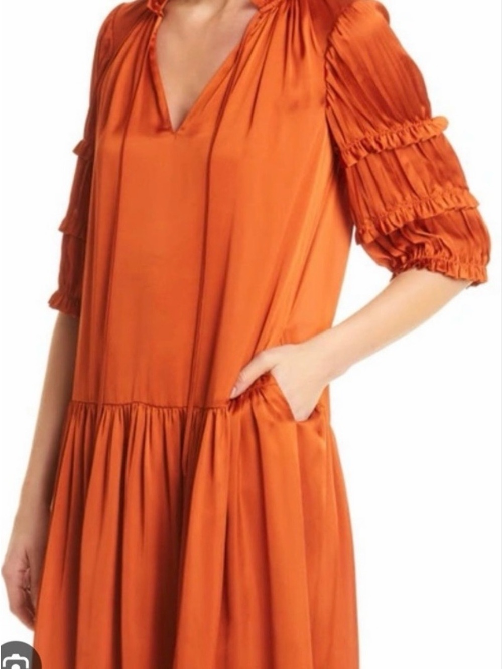 Rebecca Taylor drop waist ruffle sleeve midi dress size xs - Picture 2 of 9